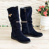 Чоботи жіночі замшеві синього кольору, фото 6
