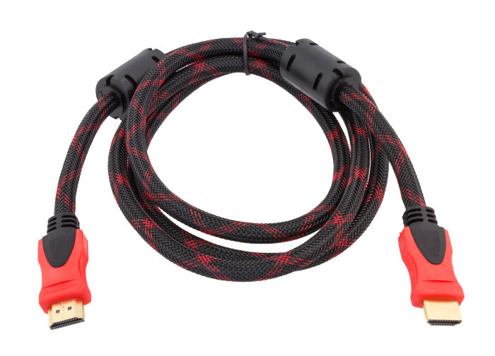 Кабель HDMI (тато-тато) 5м чорно-червона обплетення (подвійний ферит) v1.4