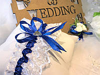 Топ! Подвязка Мэринелла с кружевом для Невесты на свадьбу, Синяя