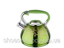 Чайник зі свистком лакований зелений з візерунком 4,5 л