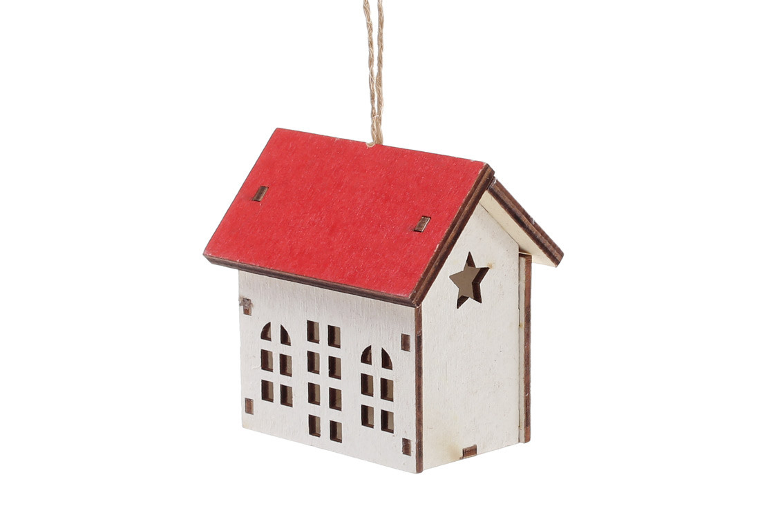 Новорічна прикраса Будиночок 7.7 см, колір - білий з червоним дахом, набір 24 шт