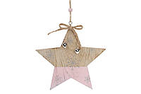 Новогоднее украшение-подвеска Звезда 17.5см, цвет - розовый с натуральным деревом, набор 12 шт