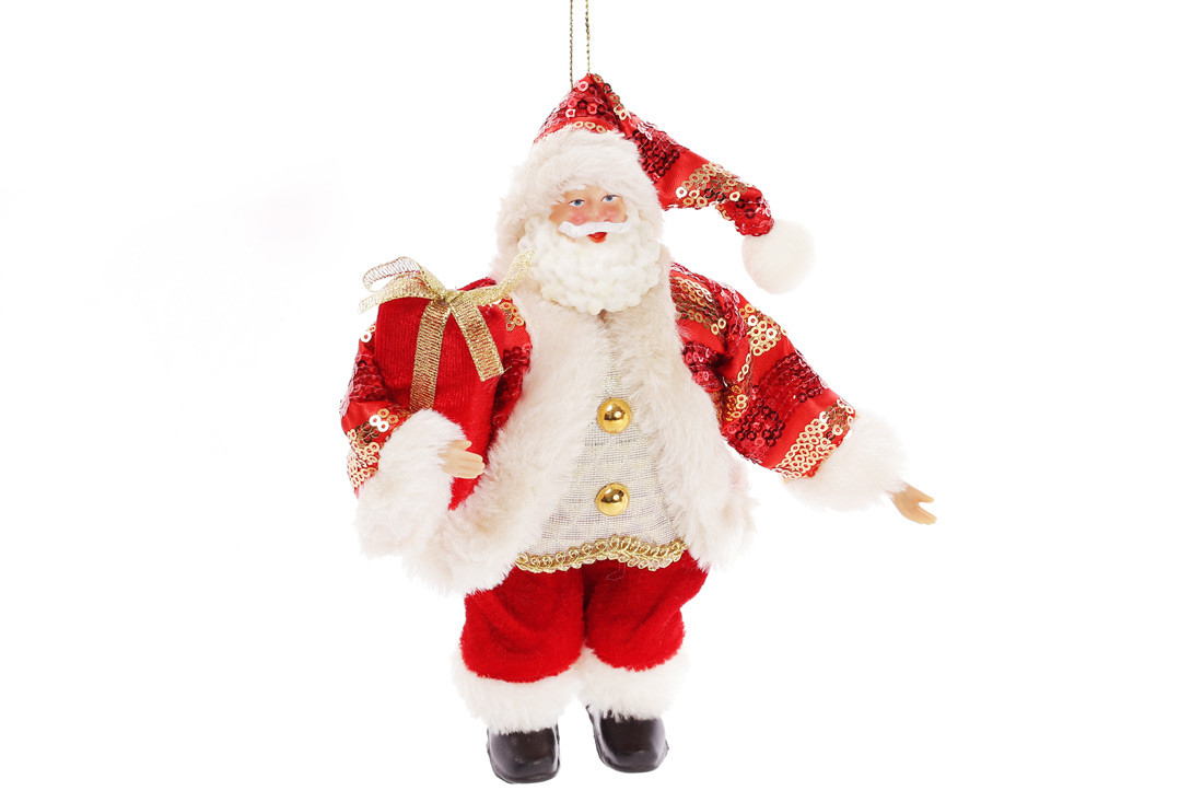 Новорічна декоративна фігура-підвіска Санта 25.5 см, колір - червоний, набір 12 шт