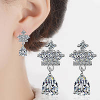 Сережки гвоздики корона підвіска циркон покриття 925 срібло проба