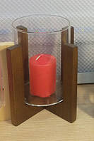 Підсвічник скляний на дерев'яній підставці 90/118 мм