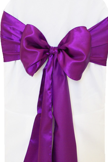Чохол на стілець із фіолетовим бантом Atteks габардиновий білий весільний / банкетний — 1329