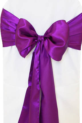 Чохол на стілець із фіолетовим бантом Atteks габардиновий білий весільний / банкетний — 1329, фото 1