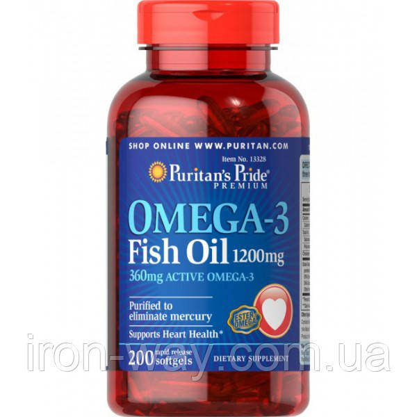 Puritan's Pride Coated Omega-3 Fish Oil 1200 mg 200 softgels