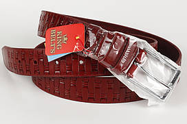 Ремінь шкіряний бордовий брючний King Belts 35 мм з тисненням