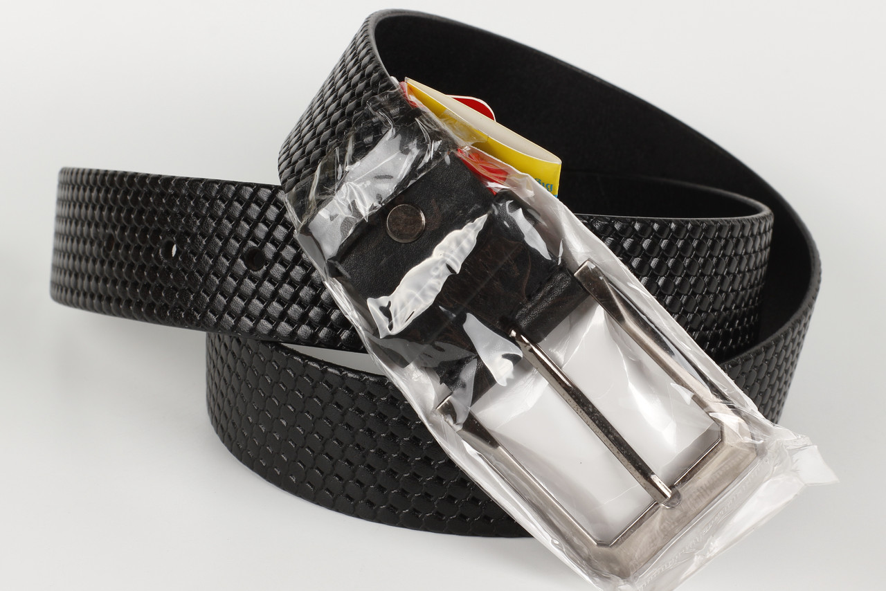 Ремінь шкіряний брючний чорний King Belts 40 мм з тисненням