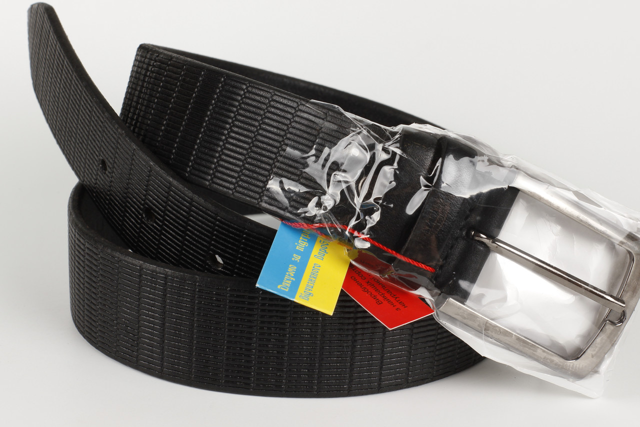 Ремінь шкіряний брючний чорний King Belts 40 мм з тисненням