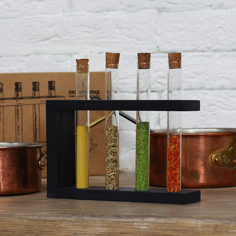 Пробірки на дерев'яній підставці 4шт. 18х4х16, 5 см. чорний, фото 1