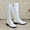 Сапоги женские кожаные на невысоком каблуке, цвет белый, фото 3