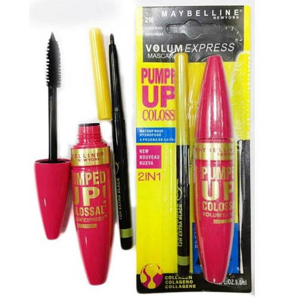 Тушь для ресниц Maybelline Pumpe UP Colossal + карандаш Скидка All 1008, фото 2