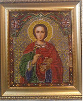 Ікона Св.Цілителя Пантелеймона (вишивка бісером) 25х28 см