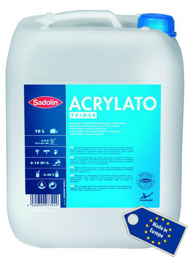 Акрилова фасадна грунтувальна фарба,укріплена силіка. смол ACRYLATO PRIMER, безбарвна, 10л, фото 1
