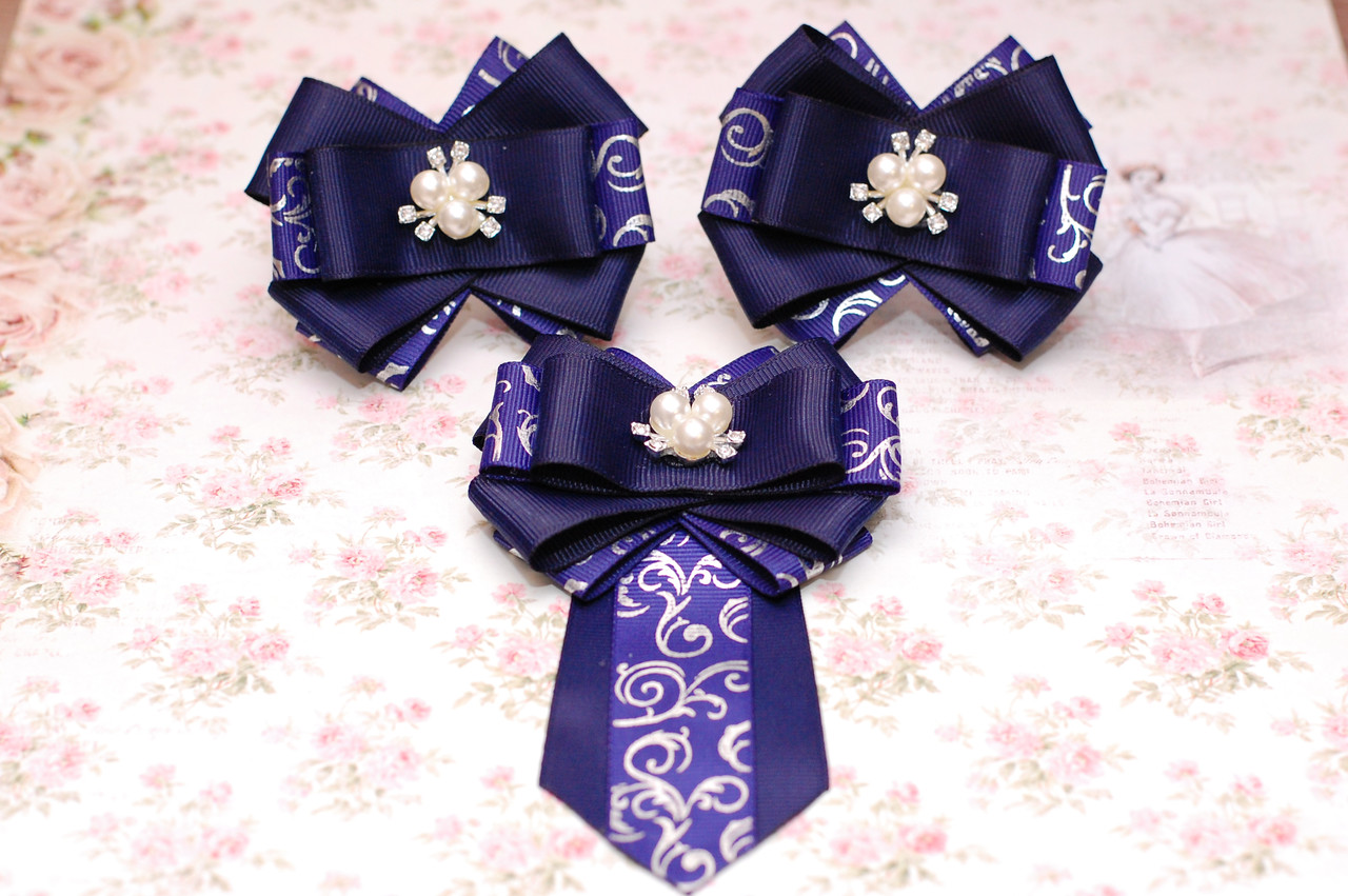 Набір банти на резинці і дитяча краватка - брошка для дівчинки  синій 41 об, фото 1