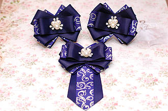Набір банти на резинці і дитяча краватка - брошка для дівчинки  синій 41 об