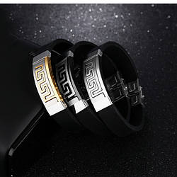 Чоловічий браслет "Меандр" зі вставками з нержавіючої сталі