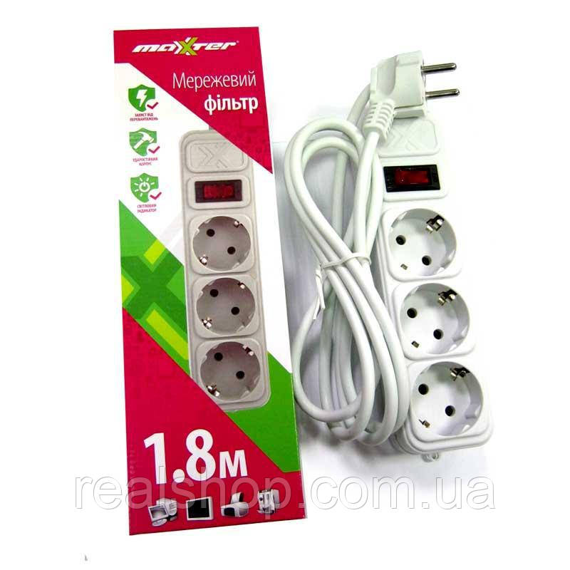 Мережевий фільтр Maxxter SPM3-G-6G 1.8 м кабель 3 розетки сірий