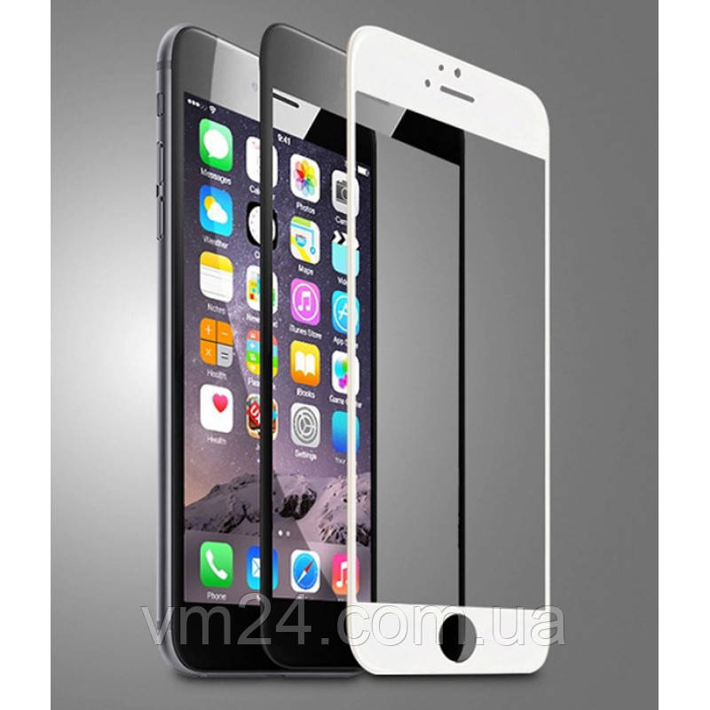 Захисне скло для iPhone 6/6S біле.чорне на весь екран