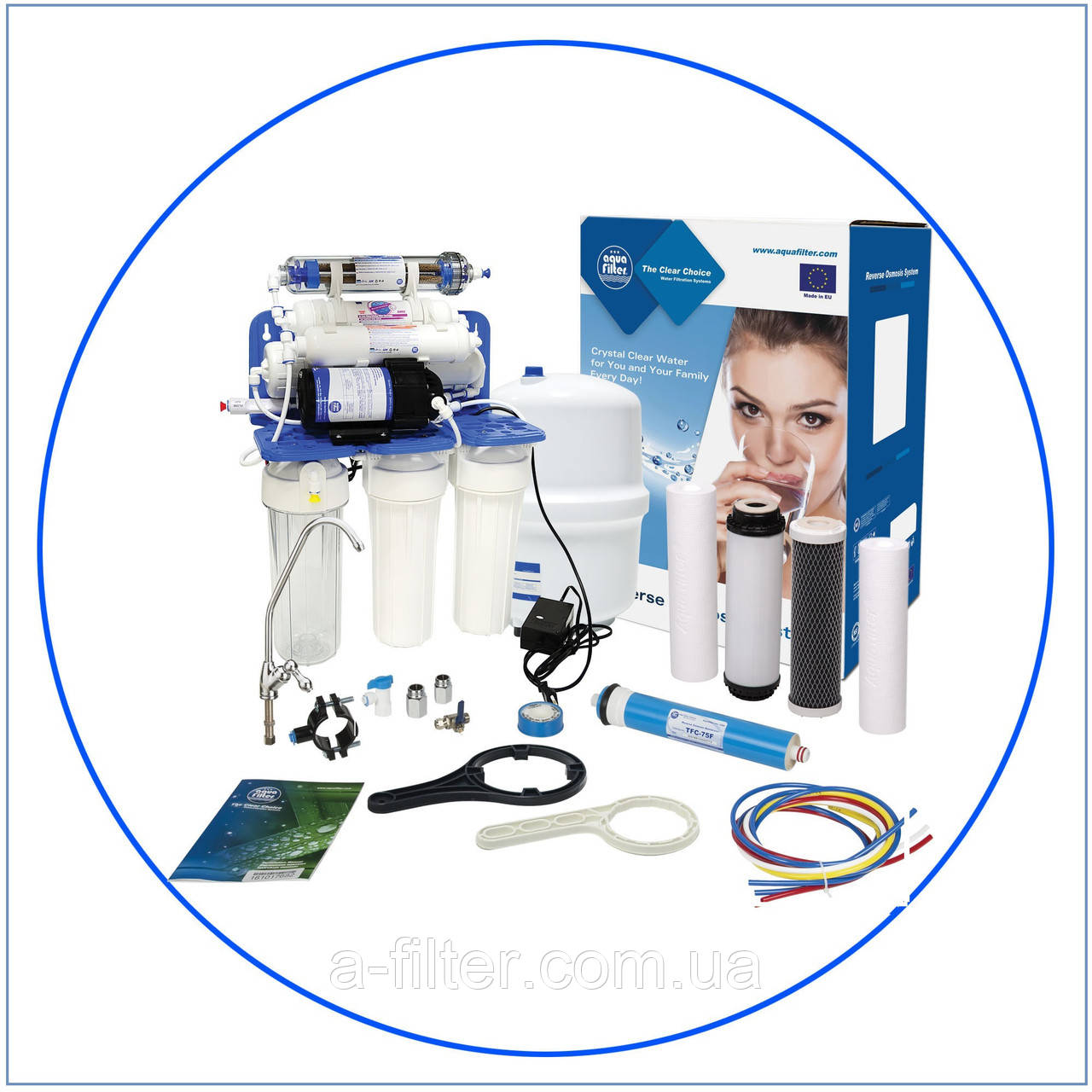 RO6-75 P Шестиступінчаста система зворотного осмосу з помпою, мембрана 75 GPD, фото 1