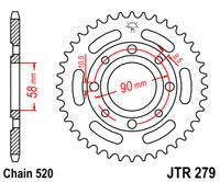 Мотозвезда JT задня під ланцюг 520 на 42 зубів сталева JTR279.42 HONDA VT / NV - Shadow / Steed VT 125