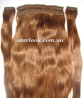 Набір натурального слов'янського волосся на кліпсах 65 см. Відтінок No8а. Маса: 110 грамів.