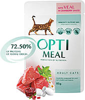 Optimeal Adult Cat с телятиной в клюквенном соусе, 12 шт