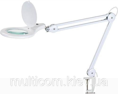 14-00-023. Лупа-лампа на струбцині, збільшення 5х, діам.-130мм, LED підсвічування, кругла, 8066, фото 1