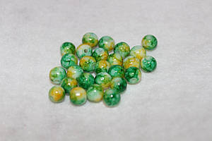 Скляна намистина - 07521, кругла, мармур жовто-зелена, 6 мм ( 10 шт)