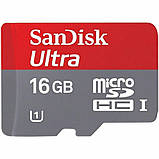 Карта пам'яті SanDisk Ultra microSD XC 16GB class 10 SD адаптер, фото 2