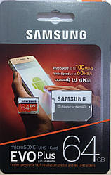 Картка пам'яті SAMSUNG microSDXC C10 UHS-I Evo Plus + SD адаптер 64GB