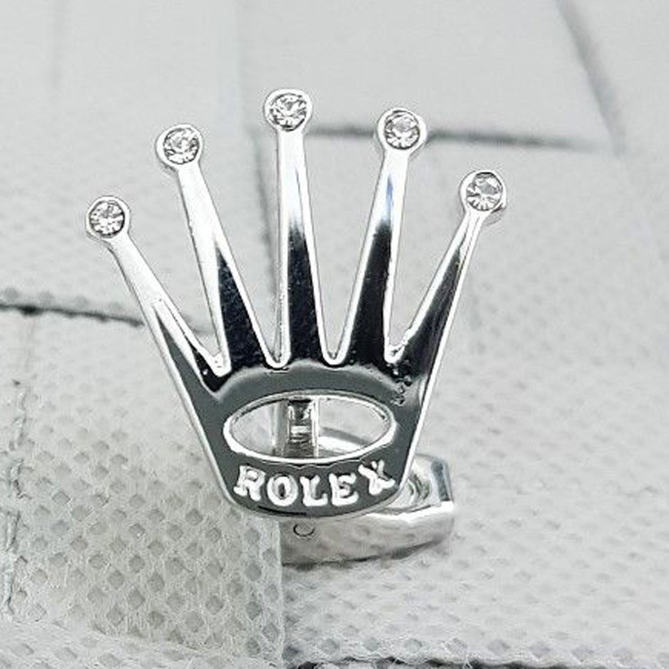 Запонки Rolex Корона з камінчиками весільні для нареченого для вечірки під срібло з короною сріблясті Ролекс