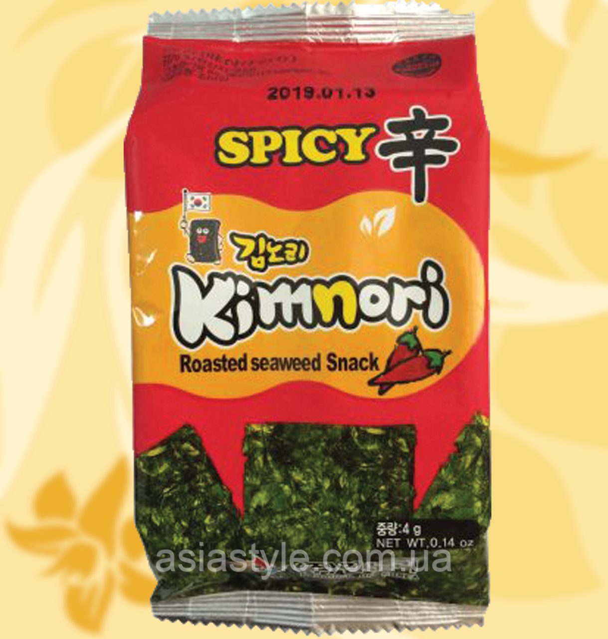 Чіпси з водоростей Норі, Kimnori Spicy, гострі, 4г, Ме, фото 1