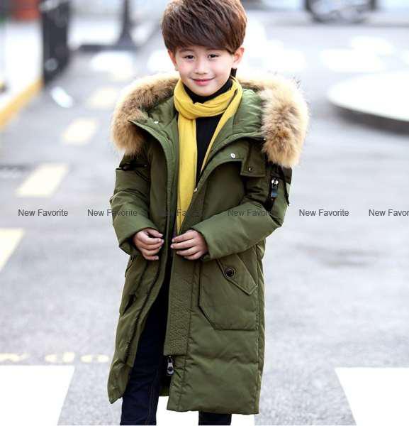 Дитячий пуховик Аляска натуральний пух, натуральне хутро. Пухове пальто для хлопчика. Розміри 130-170