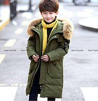 Дитячий пуховик Аляска натуральний пух, натуральне хутро. Пухове пальто для хлопчика. Розміри 130-170
