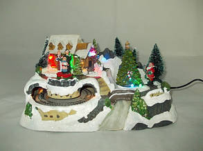 Світлодіодний різдвяний дім "Панорама церкви з поїздом"