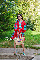 Короткое платье красное вышиванка лен, этно, стиль бохо шик, вишите плаття вишиванка, Bohemian,стиль Вита Кин