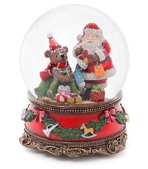 Снігова куля Санта з Ведмедик 20 см із музикою "У лісі народилася ялинка" на заводному механізмі