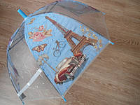 Зонт зонтик трость полуавтомат детский прозрачный Париж