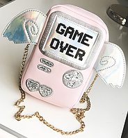 Сумочка "Game Over" рожева зі сріблястими крильцями