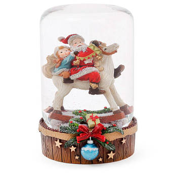 Декоративний сніговий/водяна куля Санта на коні, 14.5 см