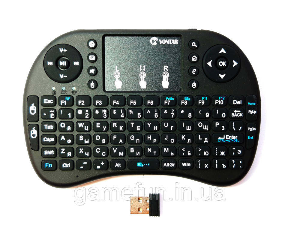 Бездротова мініклавіатура з тачпадом i8 (російські та англійські літери) (Vontar), фото 1