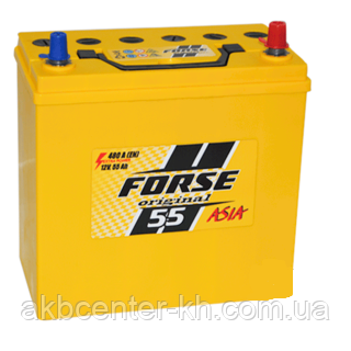Автомобільні акумулятори FORSE JP 6CT-55A2 480A R MF (NS60) тонка + перехідник, фото 1
