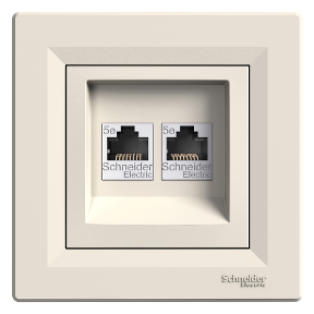 Розетка комп'ютерна подвійна RJ45 cat5e кремова Asfora Schneider Electric EPH4400123, фото 1