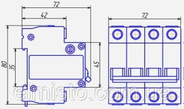Габаритные размеры автоматических выключателей Chint Electrics DZ47-60 4Р