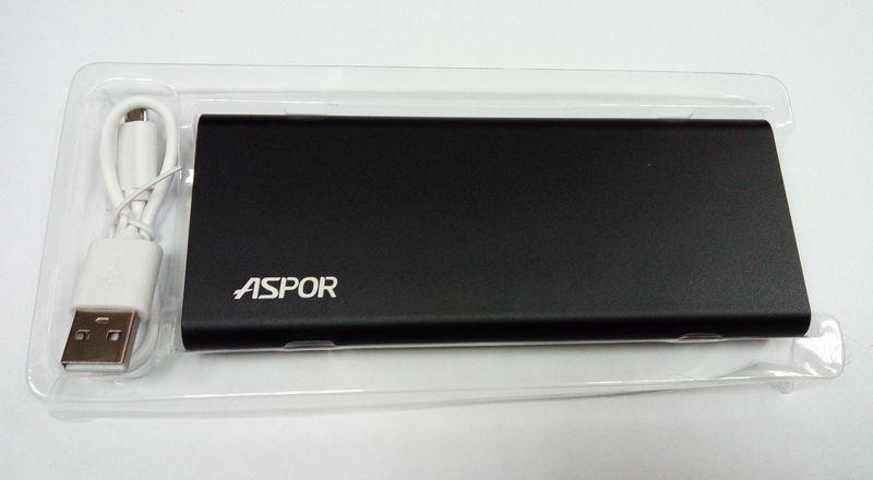 Power Bank Aspor A383 10000 mAh ( 2usb/1a+2.1 A) металевий чорний