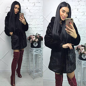 Шуба жіноча із штучної норки з капюшоном і поясом (р. 42-56) h-39sb77