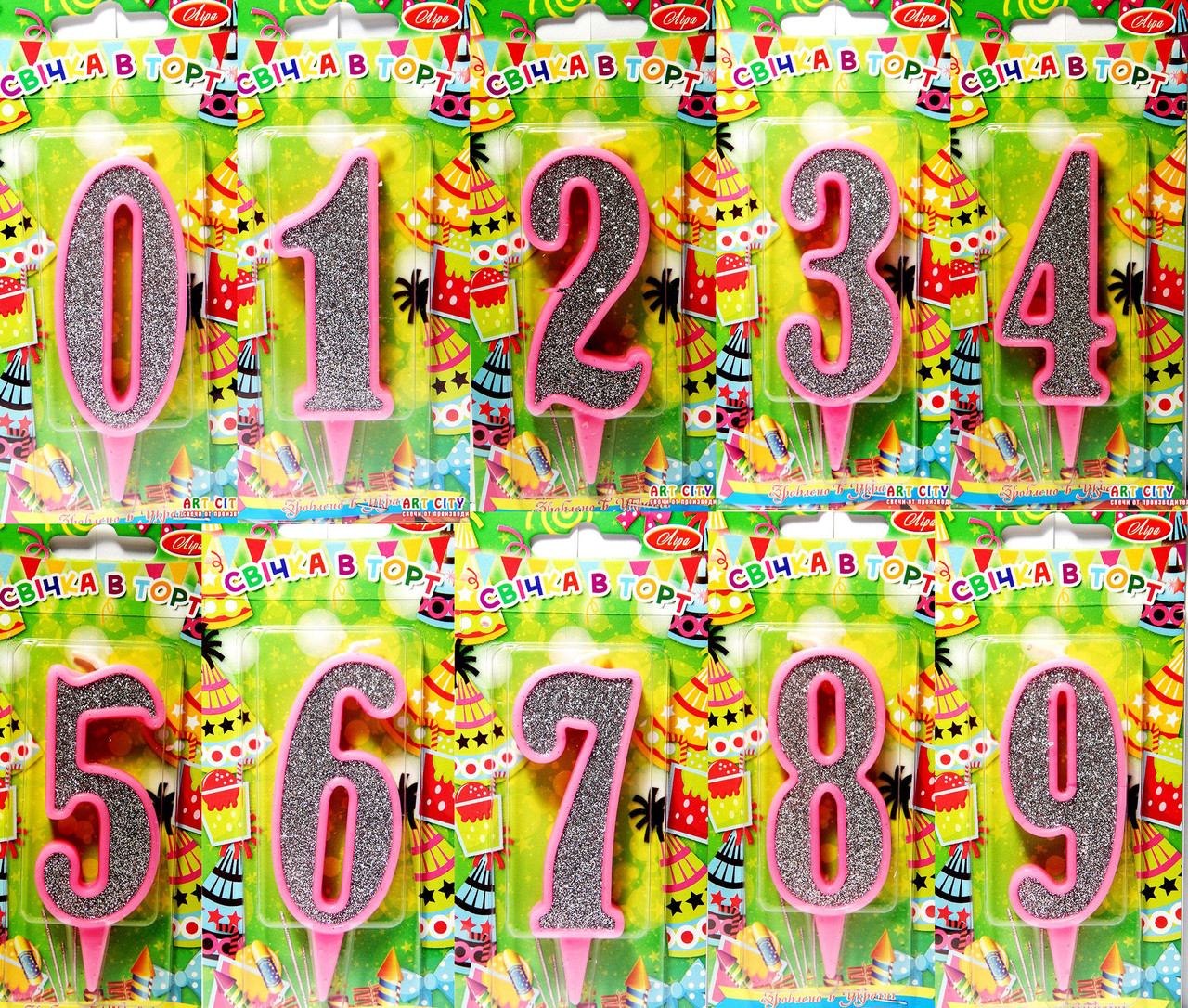 Свічка цифра в торт срібло з рожевою окантовкою-